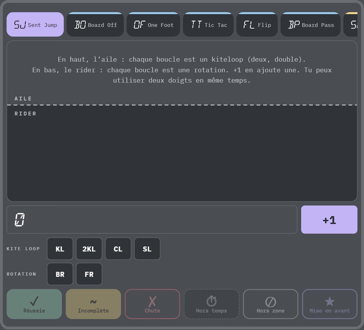 Deck Kitesurf dans l'app, mode Gestes