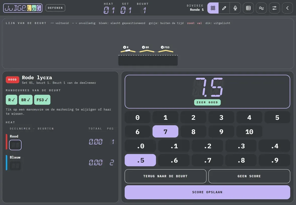 Score van de beurt en scores van de heat · 3/5
