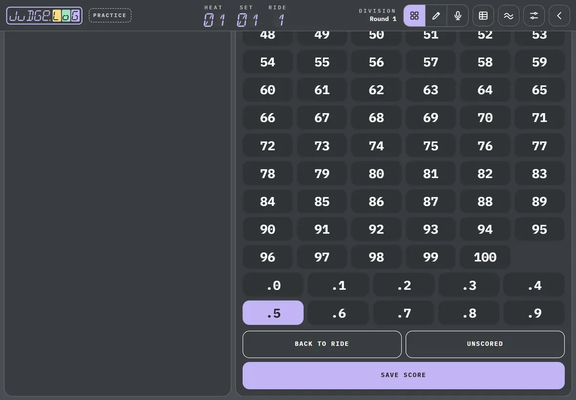 Ride score and heat scores · 3/5
