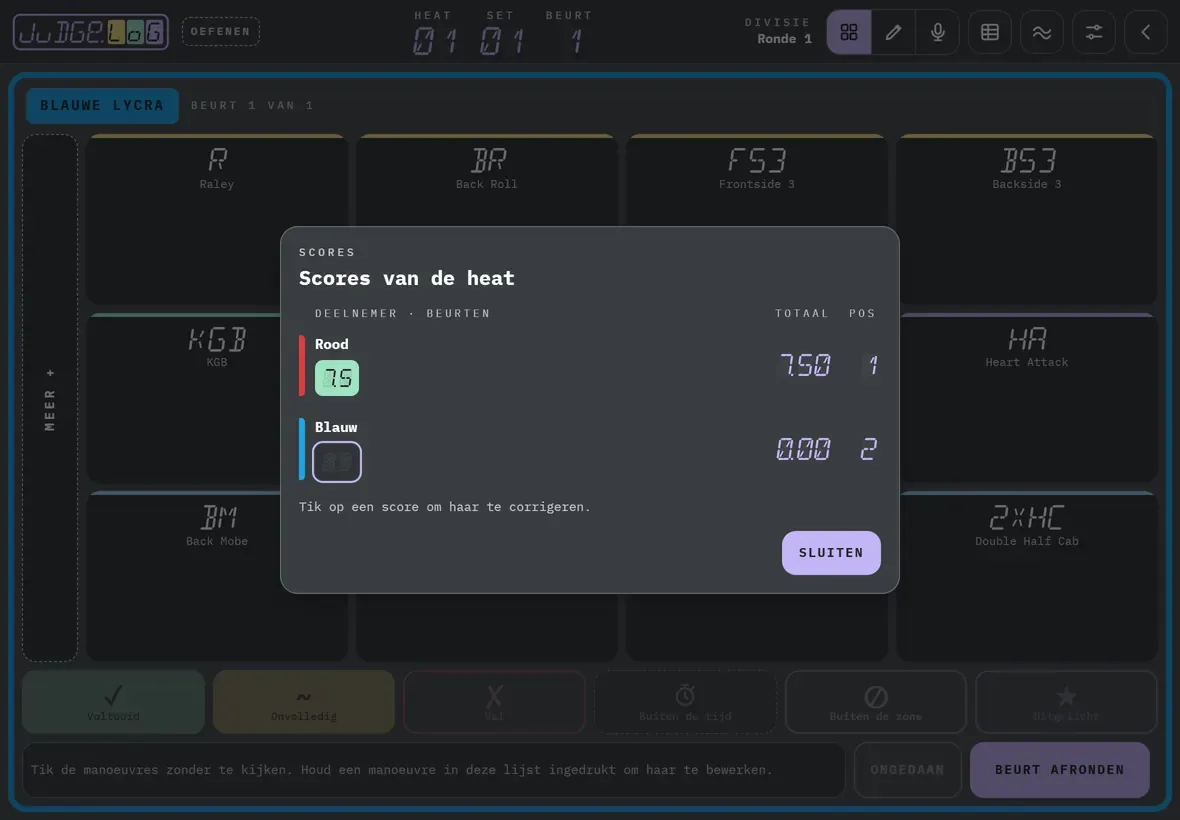 Score van de beurt en scores van de heat · 5/5